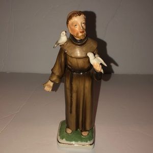Vintage St. Francis of Assisi Porcelain Statue 8” Tall